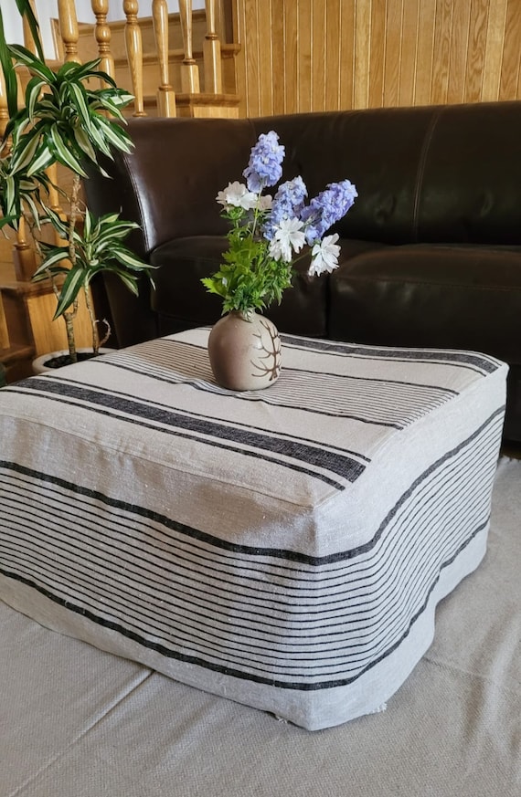 Linen Ottoman Slipcover Black Stripes Cover Custom Ikea Cover Linen Cover Cube Custom Slipcover. Cube Bench Pouf Sofa Cover Customsize Etsy