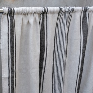 Curtains 100% Linen striped Softened - window panel. kitchen Living room farmhouse curtain. Grain Sack flax. Bedroom.  custom size rustic