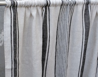 Curtains 100% Linen striped Softened - window panel. kitchen Living room farmhouse curtain. Grain Sack flax. Bedroom.  custom size rustic