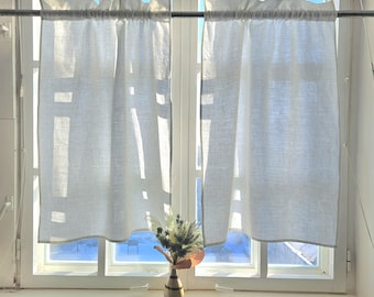 Cafegordijnen 100% linnen wit onthard - raampaneel met kopstuk boerderij keuken boerderijgordijnen. franse slaapkamer volant