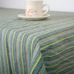 Linen tablecloth  - elegant linen tablecloth - custom size - country cottage style Round, square table linen green stripes table decor