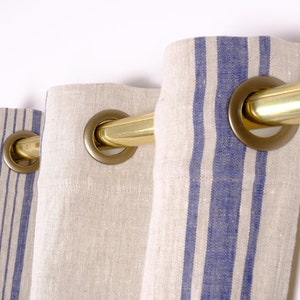 Curtains 100% Linen striped Softened window panel. kitchen Living room farmhouse curtains. Grain Sack flax. Bedroom.  custom size grommets