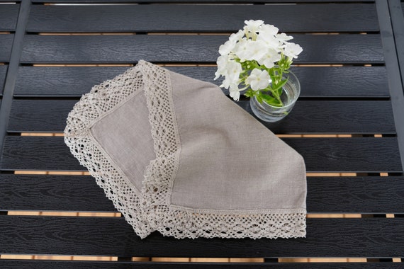 RIANGI Juego de 12 servilletas de tela de lino de algodón de 18 x 18  pulgadas, servilletas de encaje adecuadas con mantel de encaje para mesa
