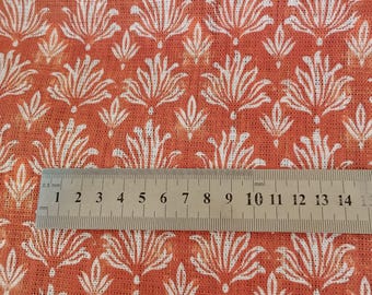 Softened floral pattern linen fabric,heavy weight linen floral Washed linen fabric block print fabric  rust  red white flowers