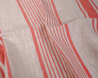 Heavy Striped Linen fabric by the yard or meter 140cm width. 240gsm for decor pillows, upholstery, curtains red blue natural  french linen