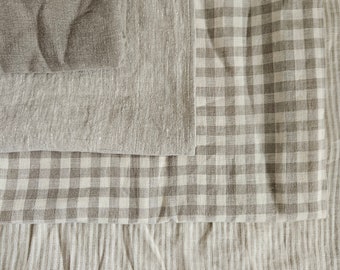 Tessuto di lino a quadretti Tessuto naturale a quadretti classici Stonewashed 100% lino Materiale di lino a quadretti al metro strisce tessuto color farina d'avena