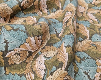 Tela 100% lino puro para tapicería. Tela de lino lavada, lino antiguo, estampado digital, William Morris. TELA ESTAMPADA.