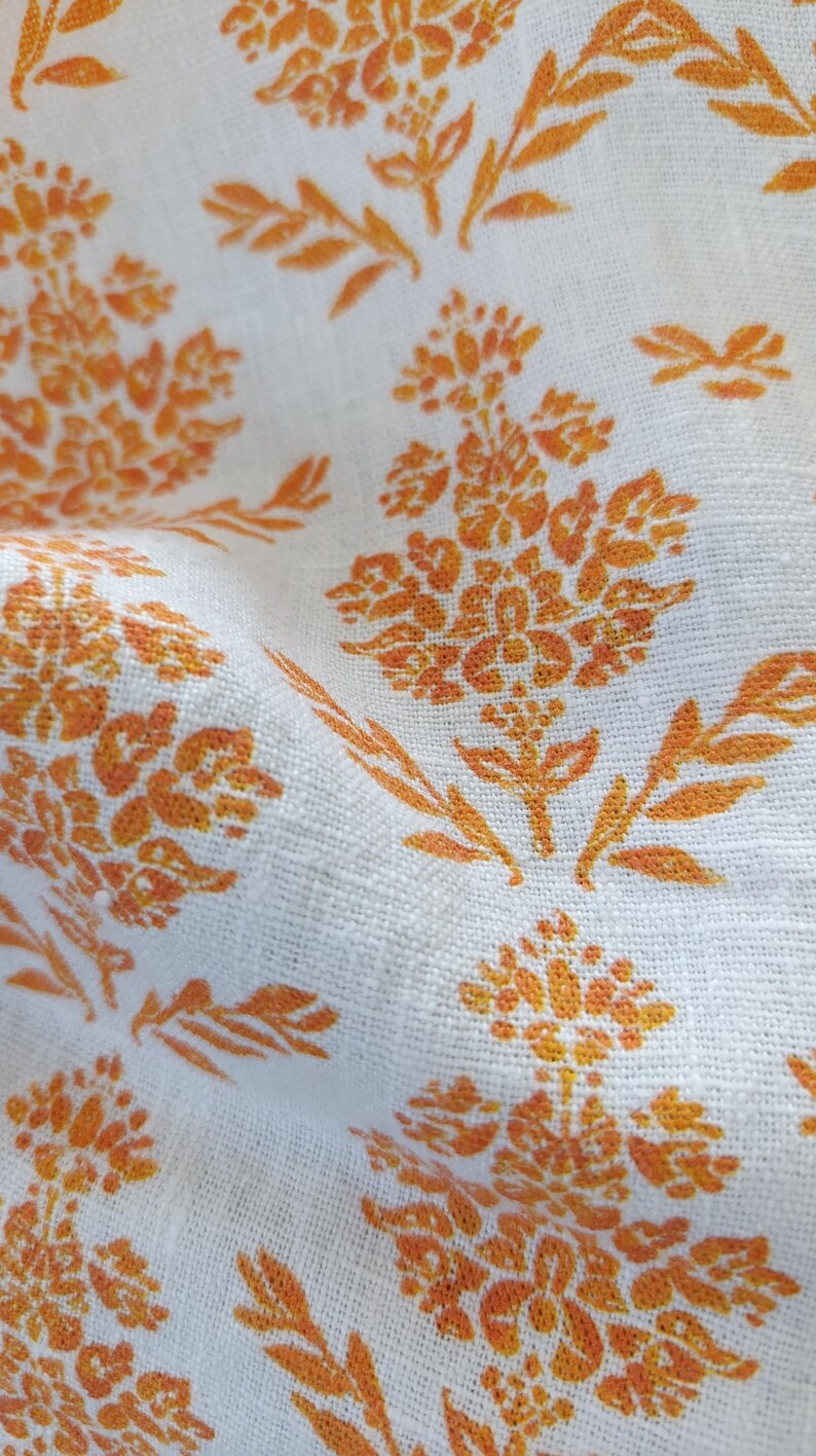 Pattern Linen Material Orange Pattern Linen Fabric, Heavy Weight Linen Upholstery Washed Flax ...