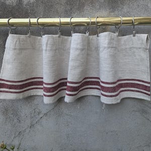 Cafe Curtains 100% Linen striped Softened - window panel ranch  kitchen farmhouse curtains. french Bedroom valance red stripes
