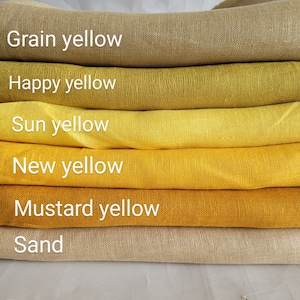 Yellow Thin linen fabric  pure flax transparent fabric, loose weave sheer, lightweight. 110gsm by the yard by the meter for curtains