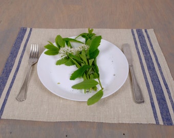 Linen napkins striped - French linen. Natural linen Set of linen napkins .Stonewashed Linen cloth napkins BLUE Stripes  GREEN RED navy