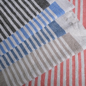 Striped Linen napkins in  French linen Natural.  Set of linen napkins Stonewashed Linen cloth  Blue stripes red black green ornanic flax