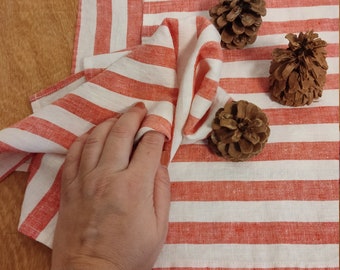 Linen napkins red stripes - French linen. Natural linen. national Set of napkins. Stonewashed. Linen cloth napkins flag stripes