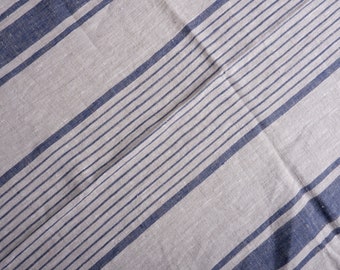 Heavy BLUE Striped Linen fabric by the yard or meter 140cm width. 240gsm for decor pillows, upholstery, curtains BLACK  beige french linen