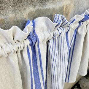 French style linen curtain with top header, Natural heavyweight linen curtain, Farmhouse rustic linen curtain, Rod pocket curtain. navy blue
