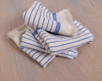 Linen napkins - French linen. Natural. nordic scandic  Set of linen napkins. Stonewashed. Linen cloth napkins. Stripes blue red green black