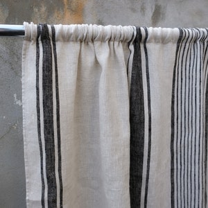 Curtains 100% Linen striped Softened - window panel. kitchen Living room farmhouse curtains. Grain Sack flax. Bedroom.  custom size