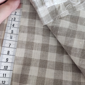 Gingham Linen Fabric checks - Natural fabric classic checked Stonewashed 100% Linen Flax Material checked  Fabric by the Meter