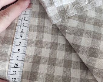 Gingham Linen Fabric checks - Natural fabric classic checked Stonewashed 100% Linen Flax Material checked  Fabric by the Meter