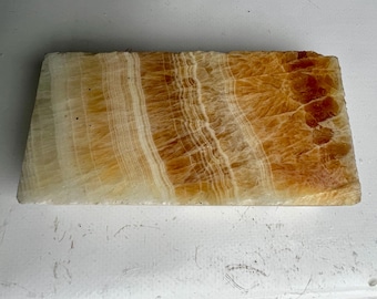 Calcite disc 578 g (0.03 Euro/g), 1 piece, lacquered unique item from Mexico, orange, crystal for collection and decoration