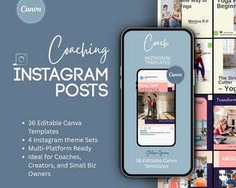 Szablony postów na Instagramie dla trenerów i osób dbających o zdrowie | 36 edytowalnych projektów Canva