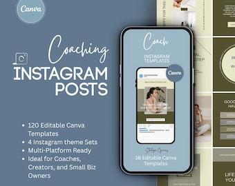 Szablony Instagrama do coachingu wellness | 120 edytowalnych postów Canva