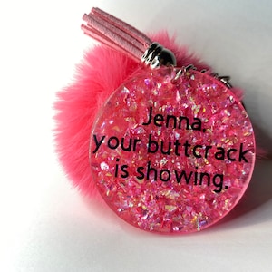 Deluxe Degrassi TNG sleutelhanger met pompon, Jenna roze iriserende glitter, handgemaakt uniek cadeau voor haar
