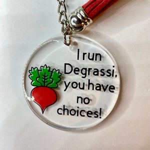 Degrassi TNG-sleutelhanger, radijs, radijs, grappige sleutelhanger, The Next Generation, Handgemaakt uniek cadeau