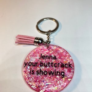 Degrassi TNG geïnspireerde sleutelhanger, Jenna roze iriserende glitter, Handgemaakt uniek cadeau voor haar