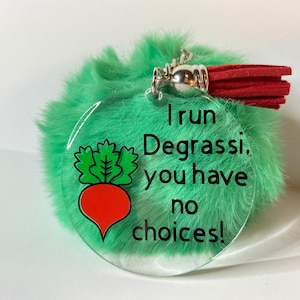 Deluxe Degrassi TNG-sleutelhanger, radijs, radijs, sleutelhanger met pompon, grappig handgemaakt uniek cadeau