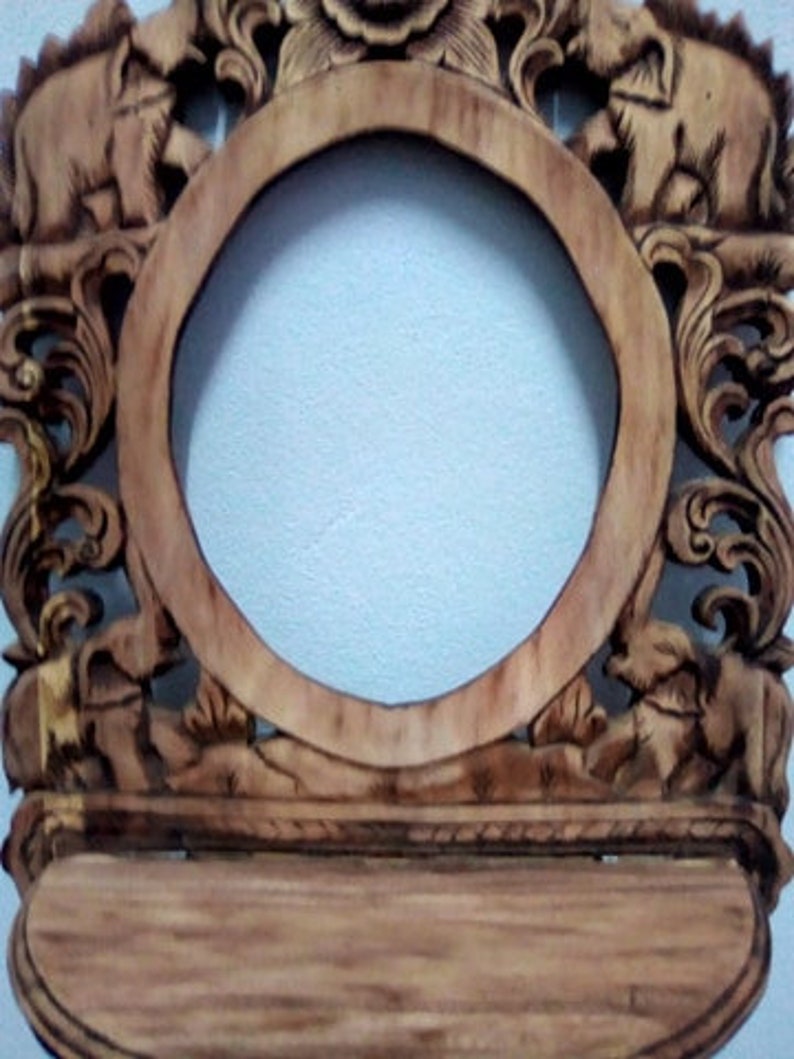 Wood Carved Mirror Frame Wood Carving Shelf Wooden Wall Art Etsy