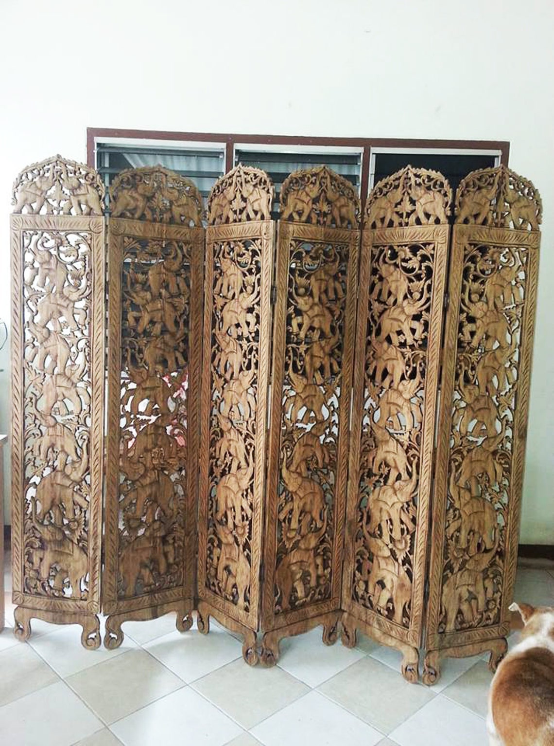 Vintage Teak Wood Carved Screen Room Divider 6 panels Etsy