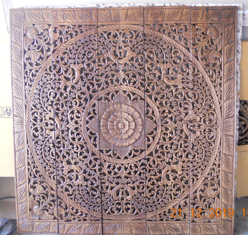 Mandala madera tallada cabecero Reina Panel de tallado de | Etsy