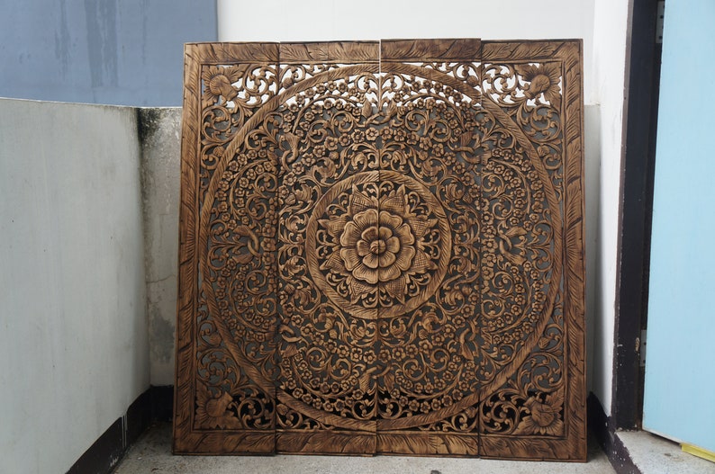 Natural Wood Carved Panel Headboard King Size 48 x 48 inches Etsy