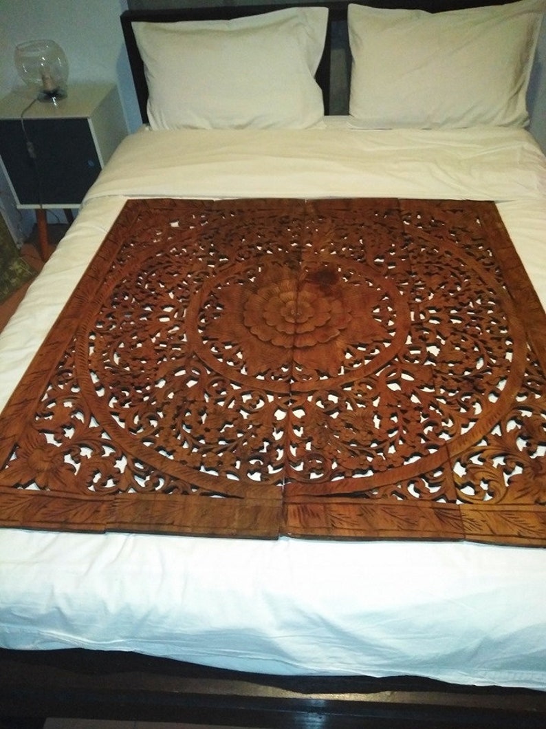 Headboard Mandala Wood Carved Panel 48 x 48 inches Lotus Wood Etsy