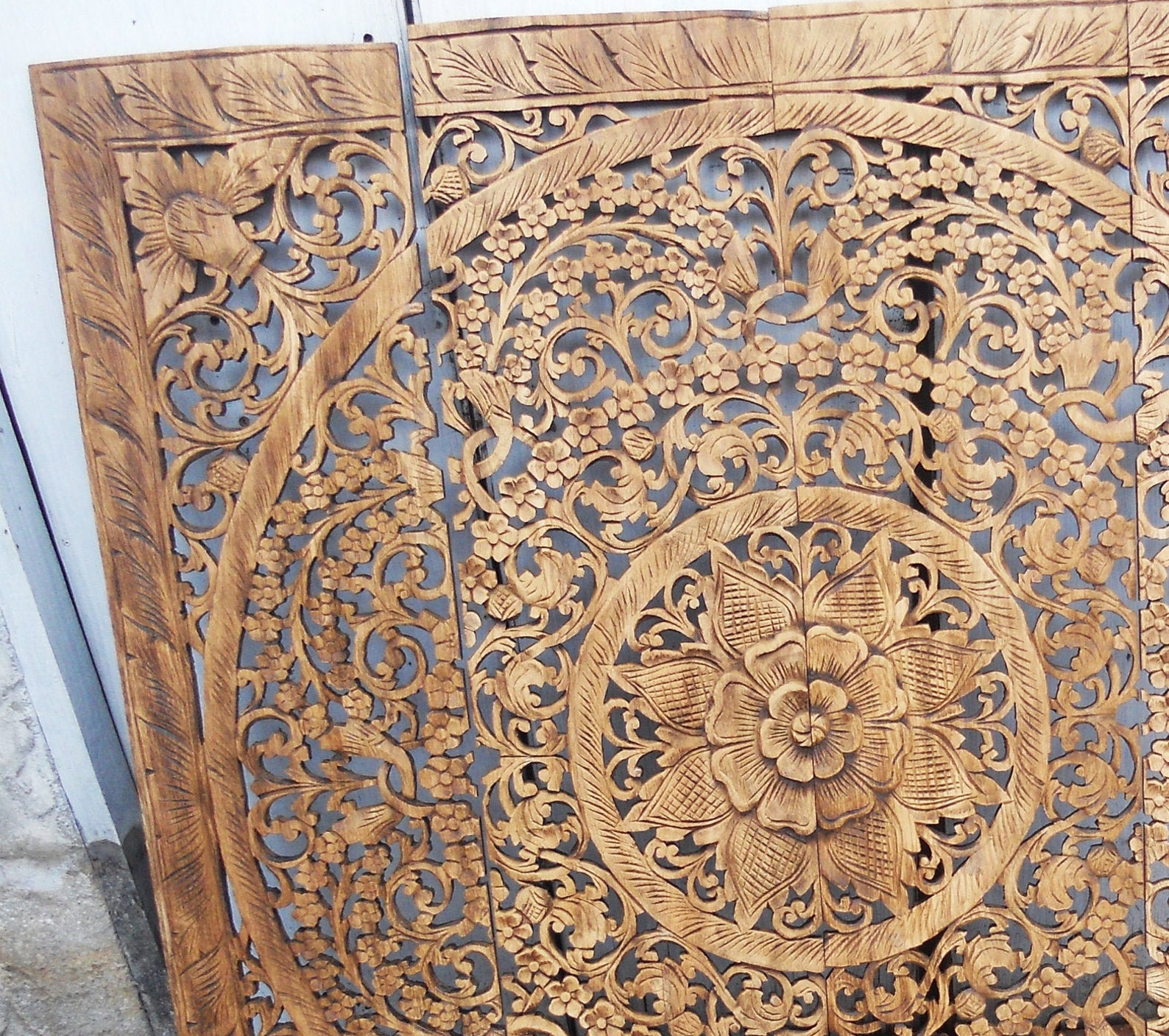 Natural Color Mandala Wood Carving Panel 48 x 48 inches Lotus Etsy