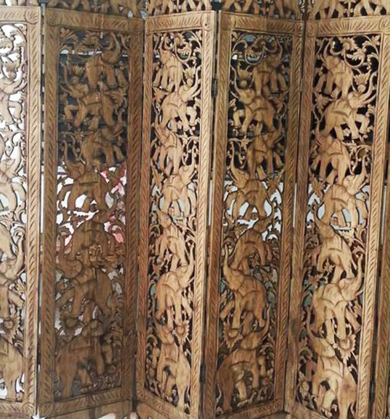 Vintage Teak Wood Carved Screen Room Divider 6 panels Etsy