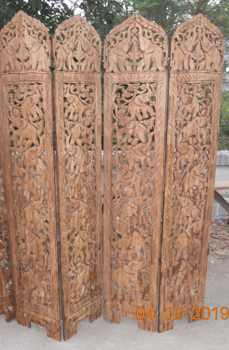 Vintage Teak Wood Carved Screen Room Divider 6 panels Etsy