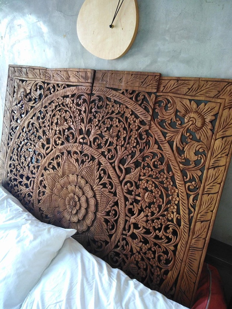 Mandala Headboard Diy Headboard Mandala Wood Carved Panel 48 x 48 inches Lotus Wood | Etsy