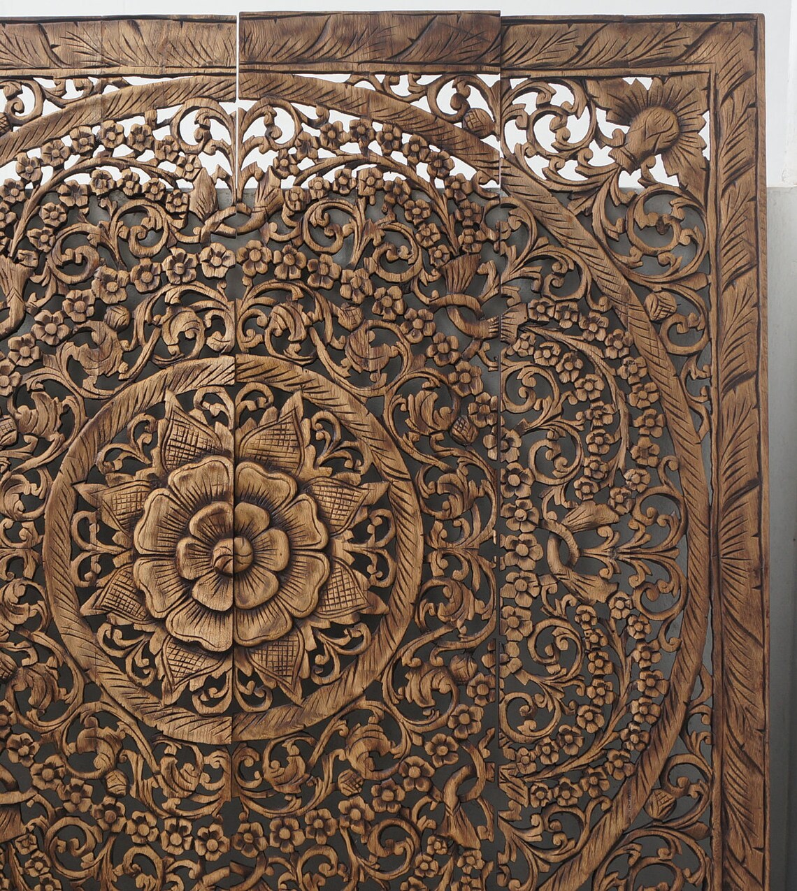 Natural Wood Carved Panel Headboard King Size 48 x 48 inches Etsy