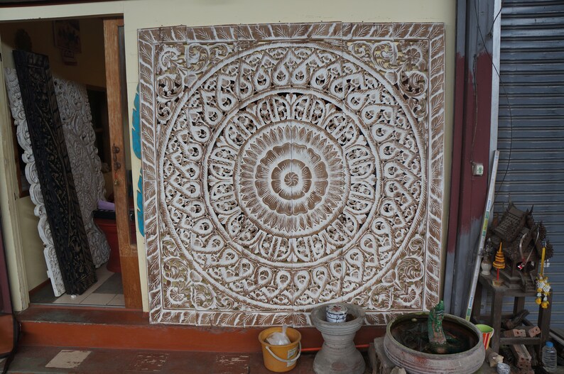 Mandala Boho madera tallada cabecera Rey panel de tallado de | Etsy