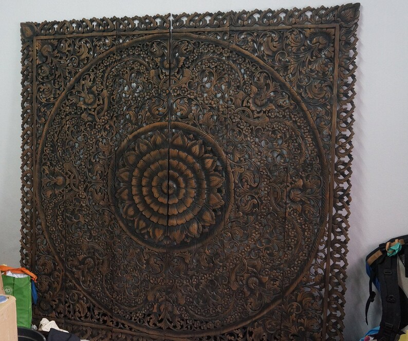 Mandala Headboard King Wood Carving Panel 72 x 72 inches Etsy