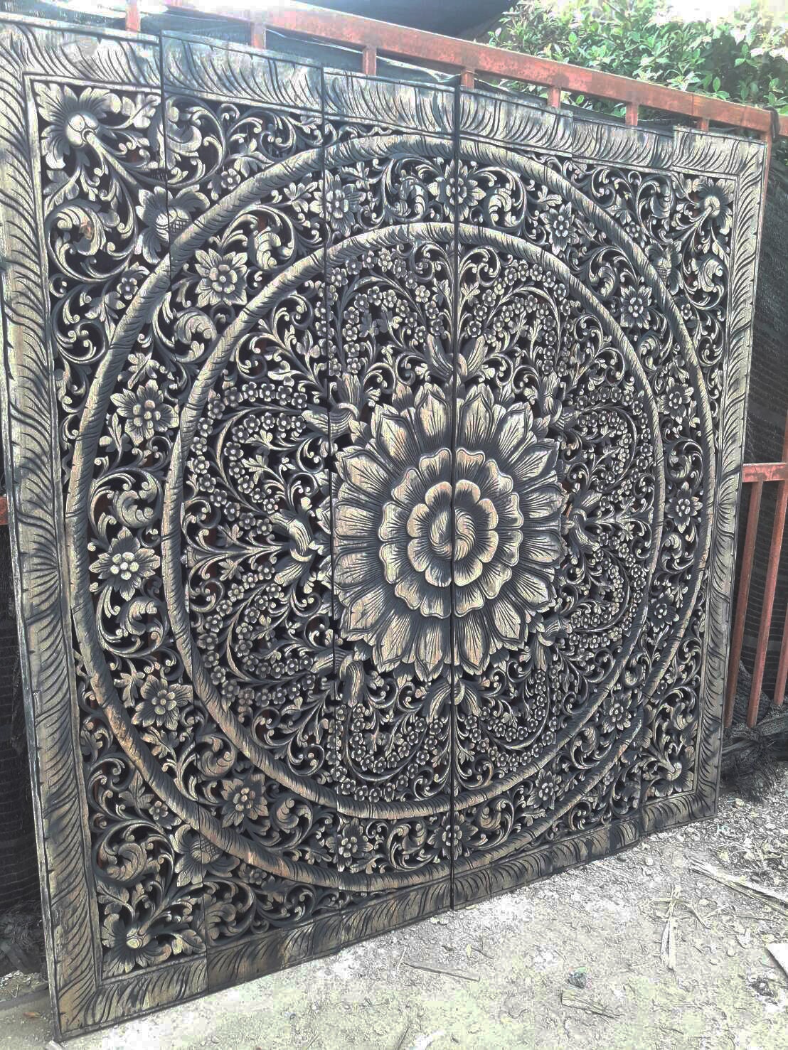 Luxury Headboard Wood Carving Panel 72x72 inches Wall Hanging Etsy