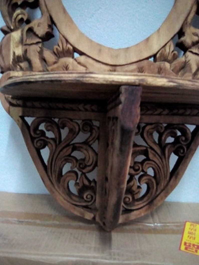 Wood Carved Mirror Frame Wood Carving Shelf Wooden Wall Art Etsy