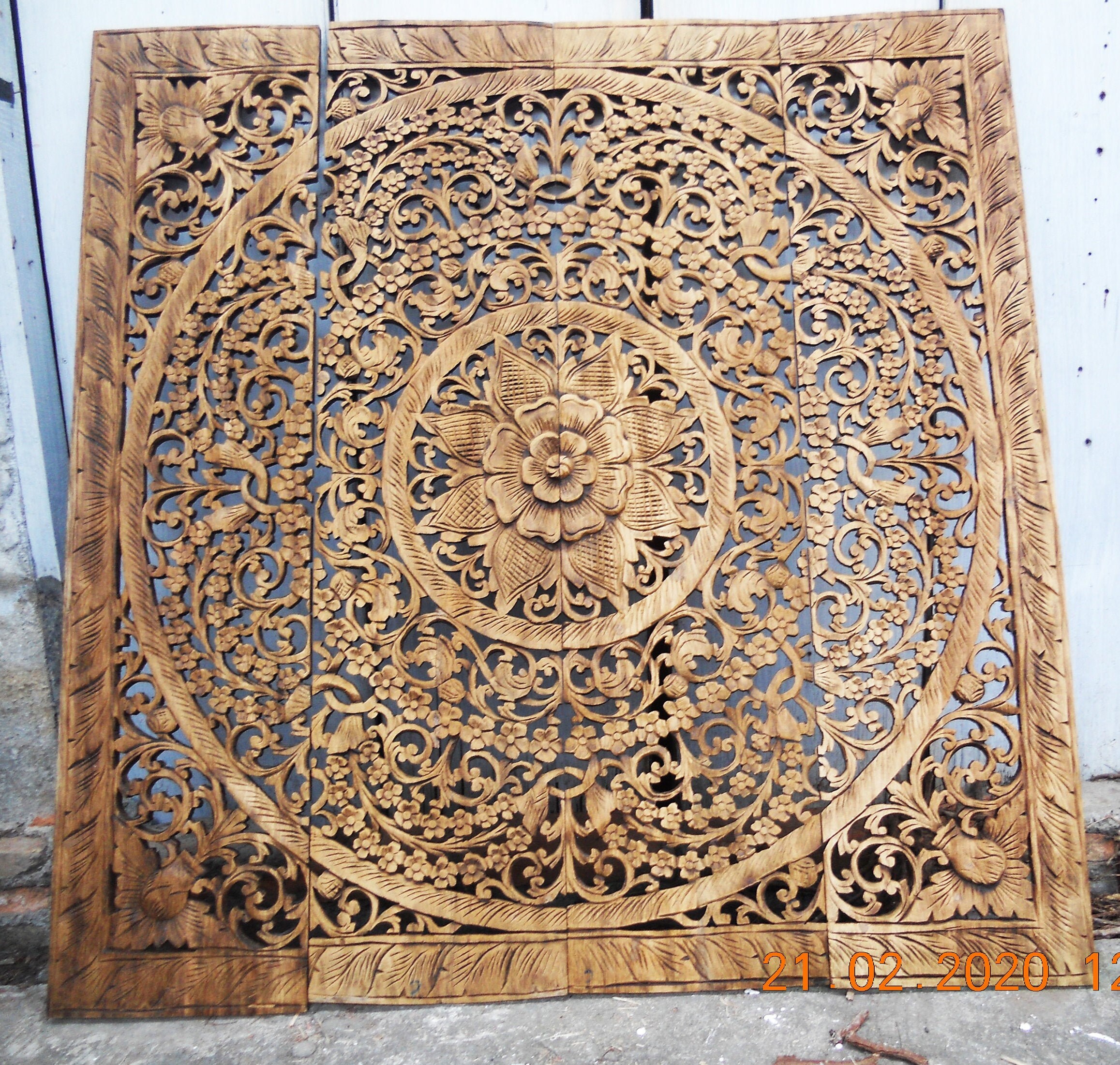 Natural Color Mandala Wood Carving Panel 48 x 48 inches Lotus Etsy