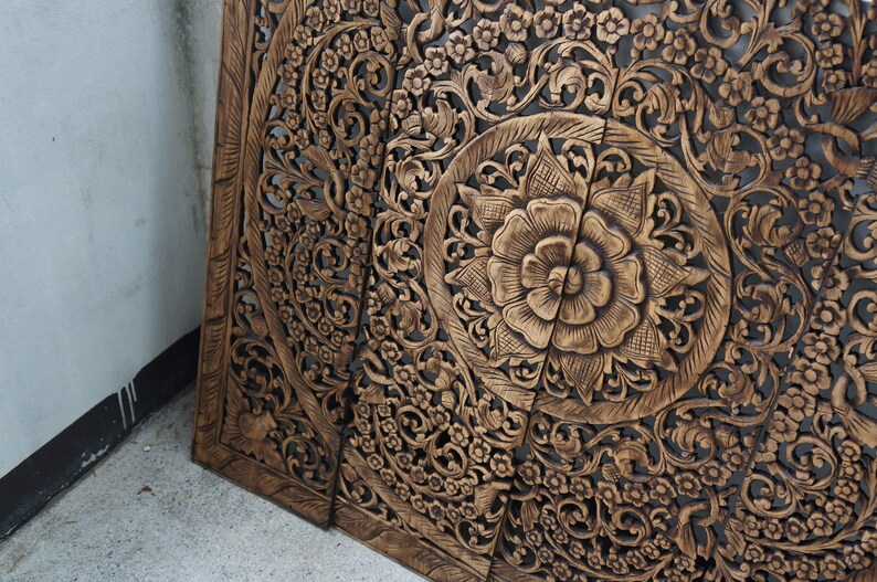 Natural Wood Carved Panel Headboard King Size 48 x 48 inches Etsy