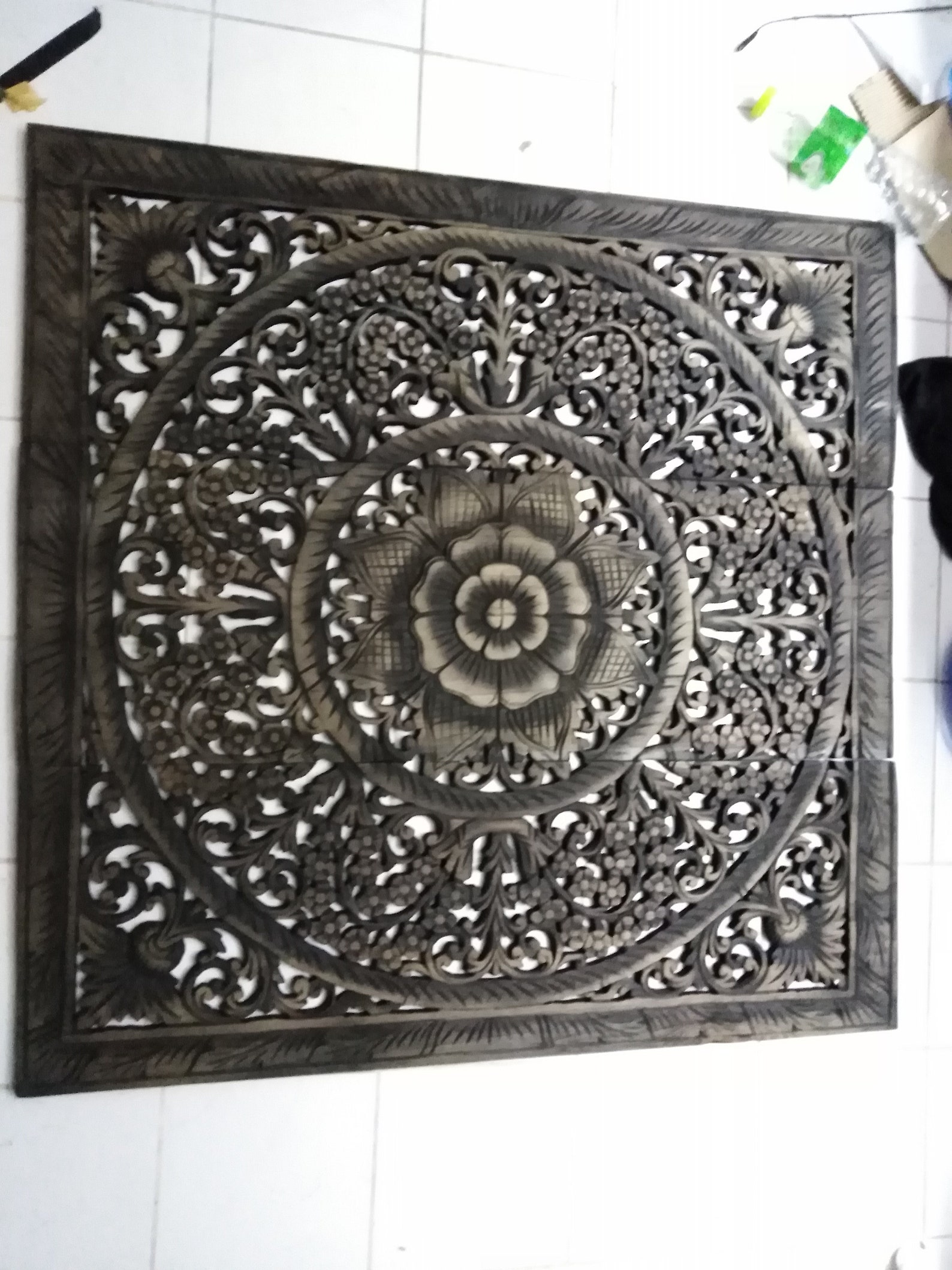 Black Washed Mandala Wood carving Oriental Home decor Wood Etsy