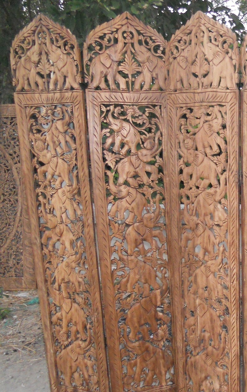 Vintage Teak Wood Carved Screen Room Divider 6 panels Etsy