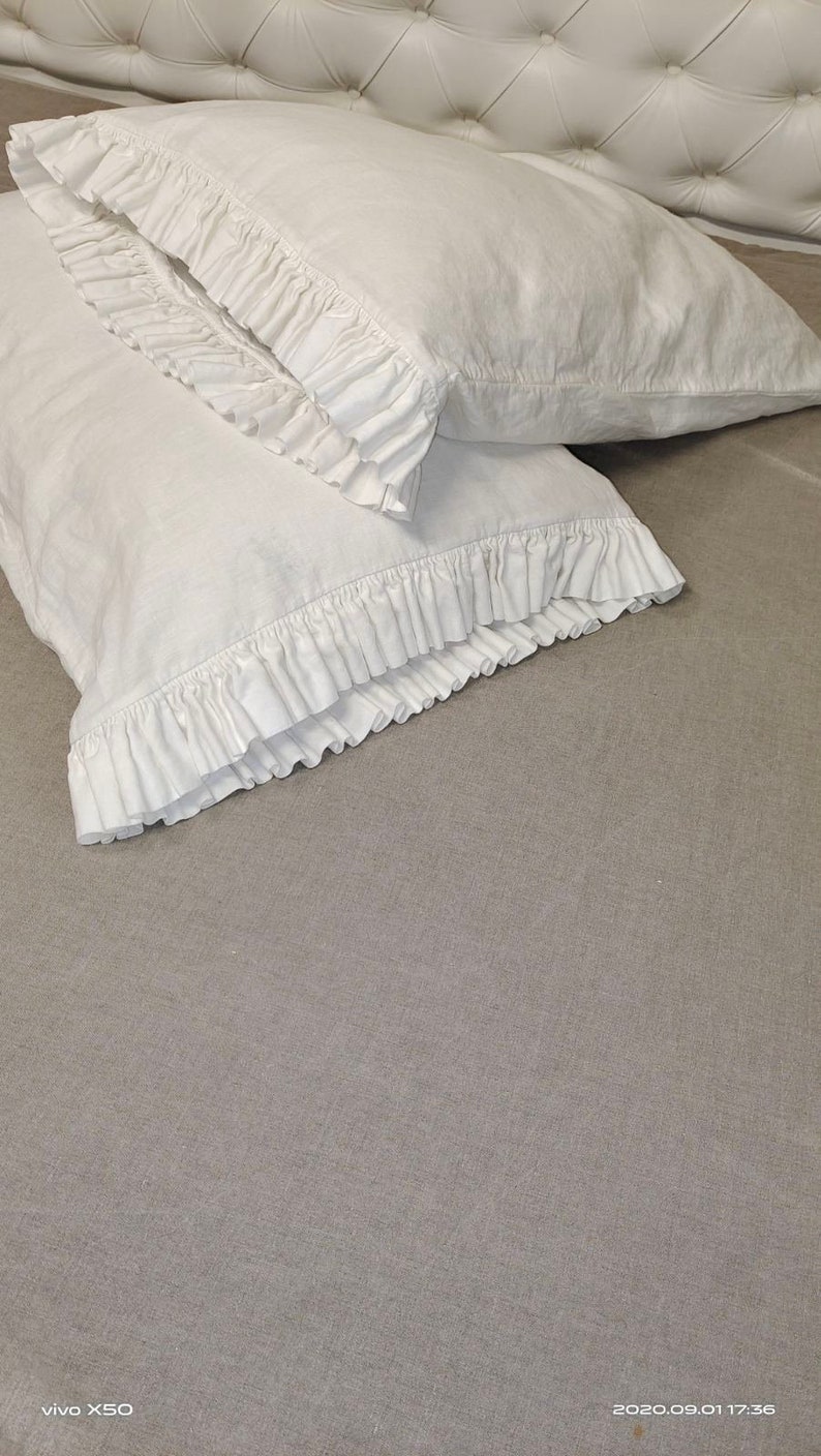 Natural pillowcase Linen pillowcase with ruffles King Etsy