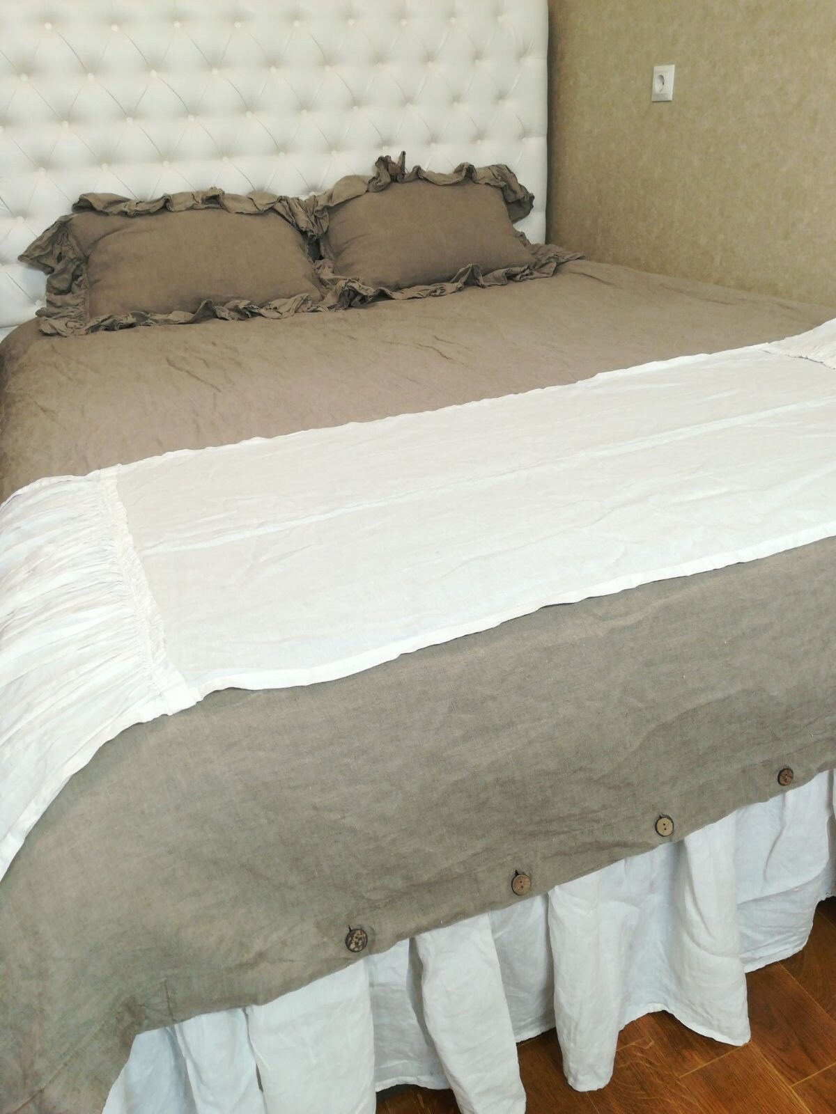 Linen Bed Scarf With Ruffles for Bed Natural Bedding for the Etsy